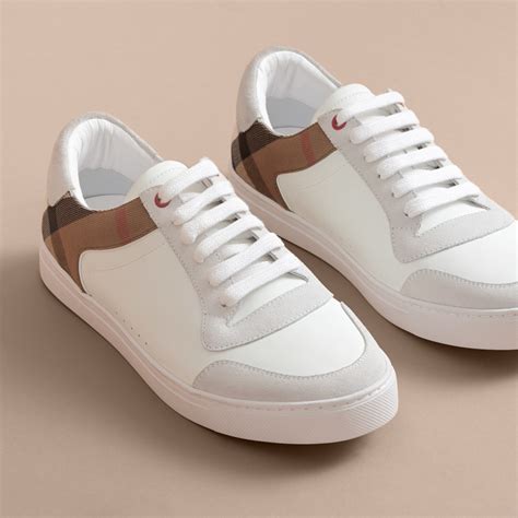 all white burberry shoes|burberry check and leather sneakers.